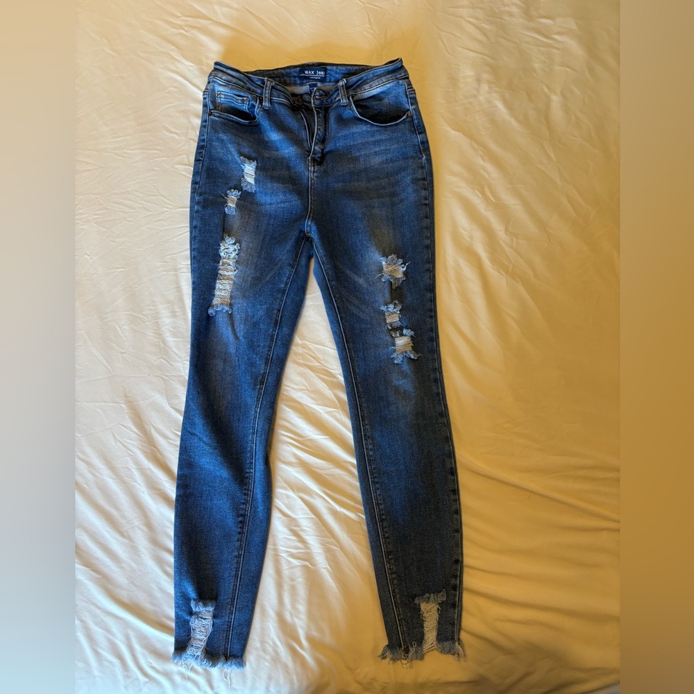 Wax Jeans Blue Jeans with distress and rips. Stretchy fit!